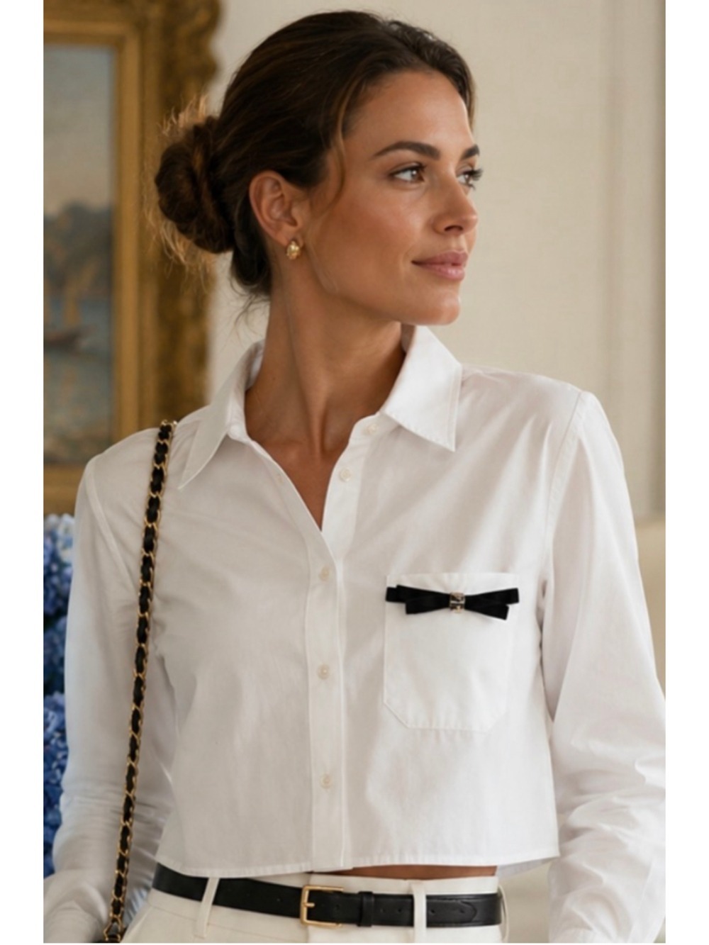 Givenchy White Button Down Shirt, Size 42 M 8-10 White and Black Luxury Quality